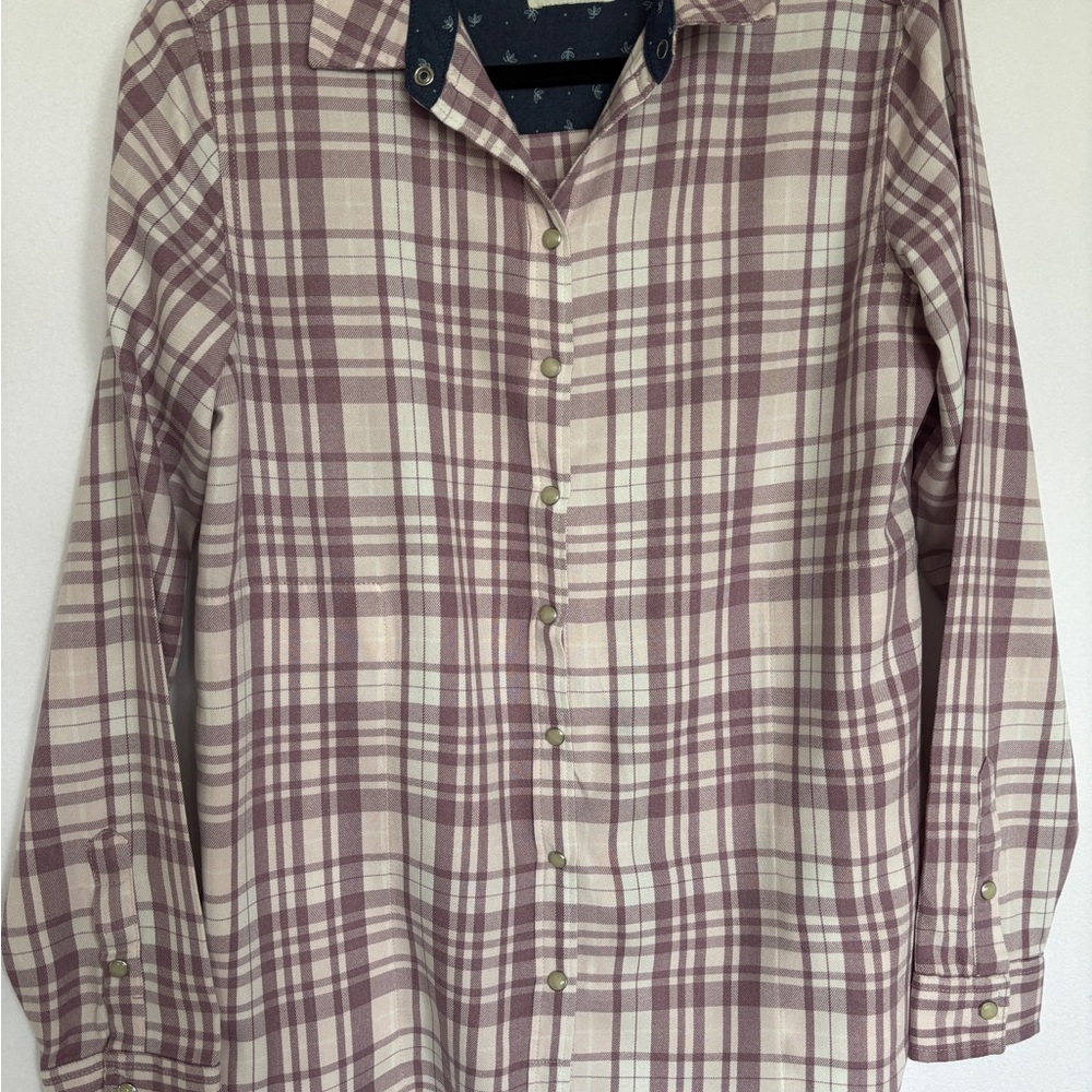 Jack’s Sz M Women’s Pearl Snaps Long Sleeve Mauve Plaid Flannel Shacket Pockets